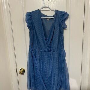 Elegant Blue Sheer Dress with Polka Dots
